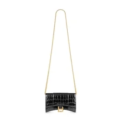 Women's Hourglass Xs Handbag Crocodile Embossed in Black