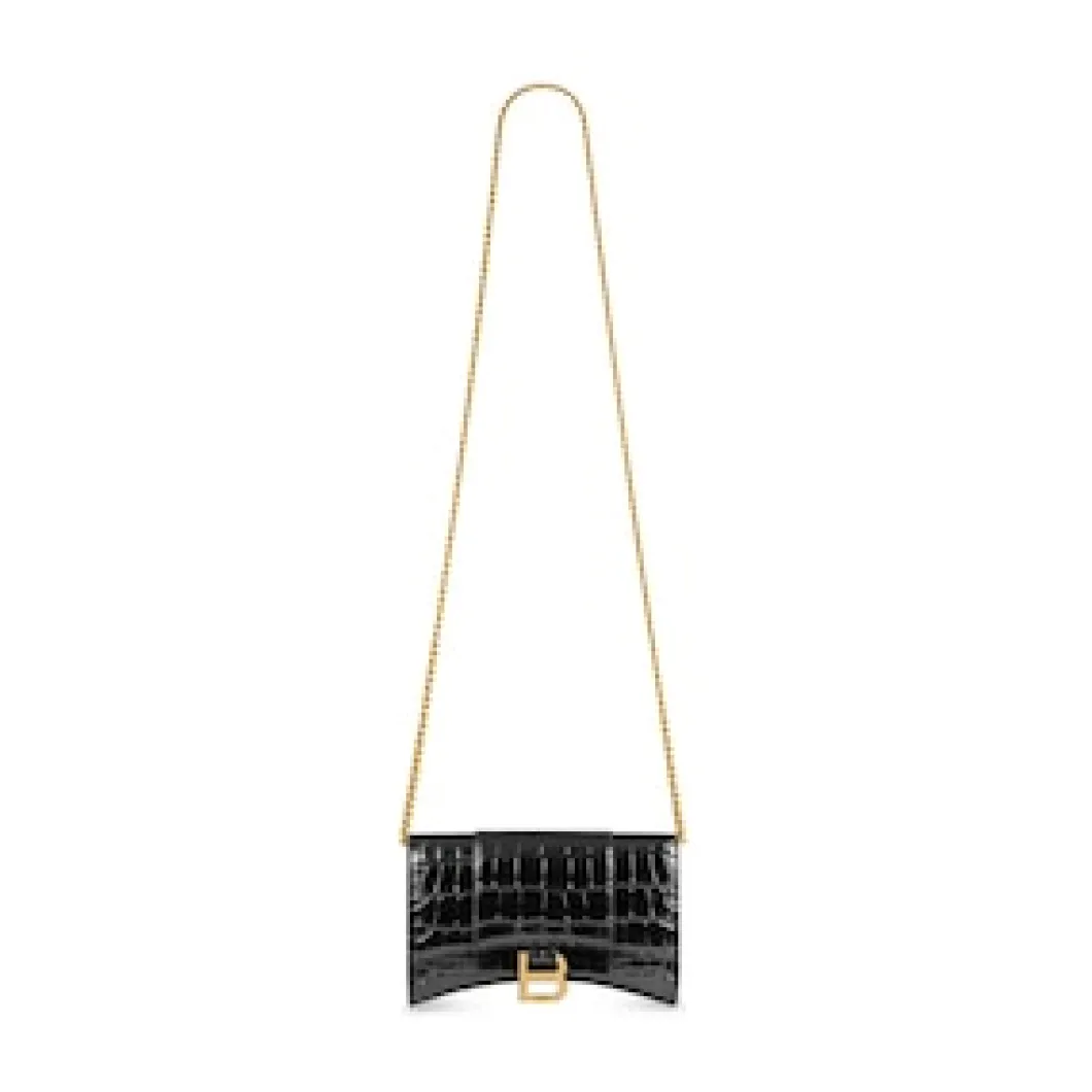 Women's Hourglass Xs Handbag Crocodile Embossed in Black