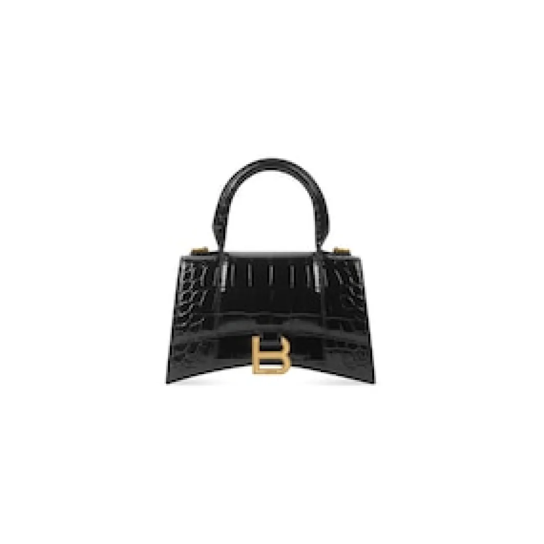 Women's Hourglass Xs Handbag Crocodile Embossed in Black