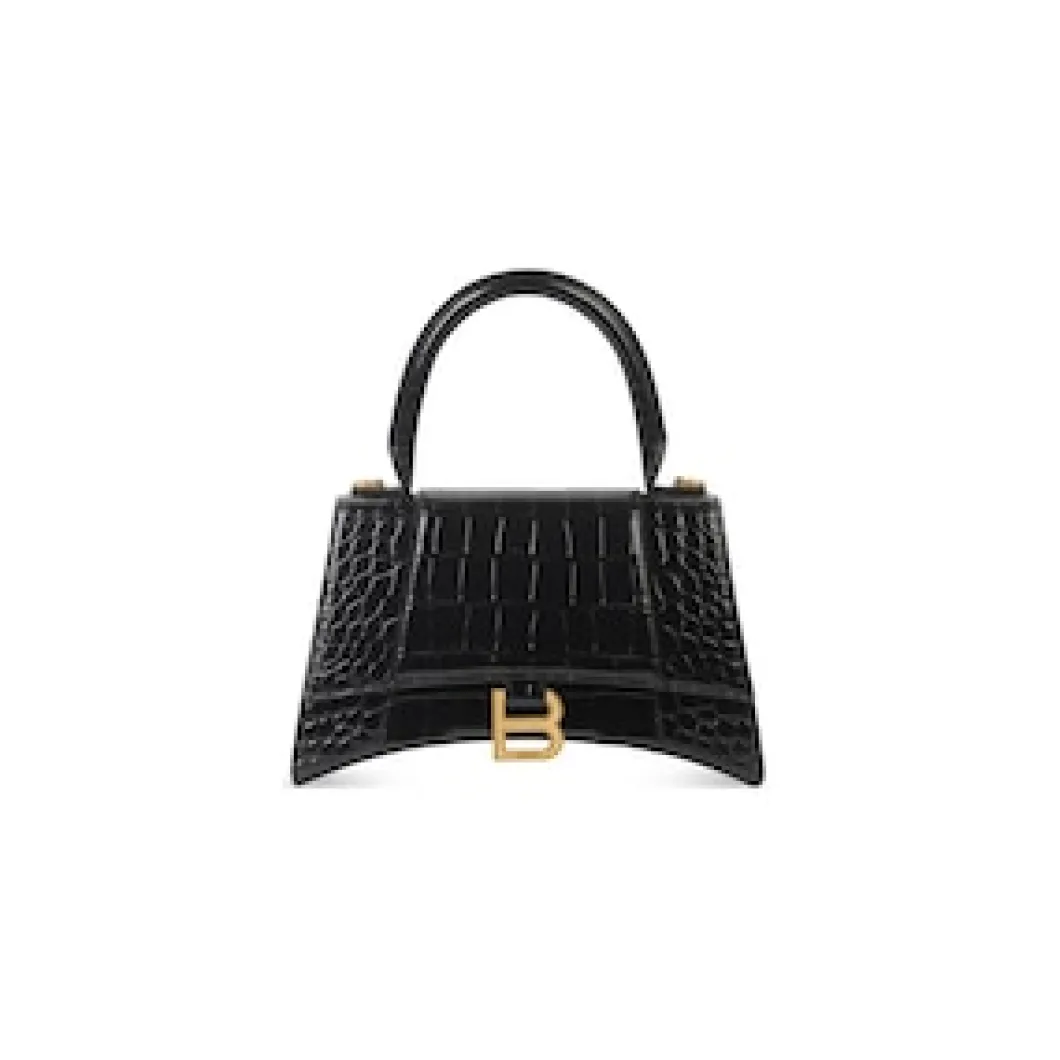Women's Hourglass Xs Handbag Crocodile Embossed in Black