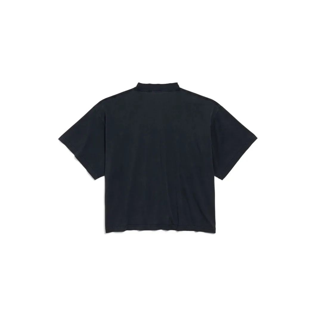 Women's I Love Paris & Balenciaga Cropped T-shirt Oversized in Black Faded