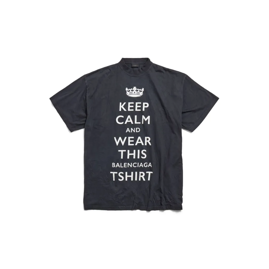 Women's Keep Calm T-shirt Oversized in Black Faded