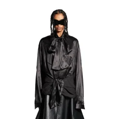 Women's Knotted Lavalière Blouse in Black