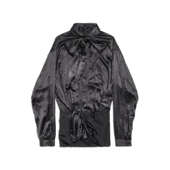 Women's Knotted Lavalière Blouse in Black