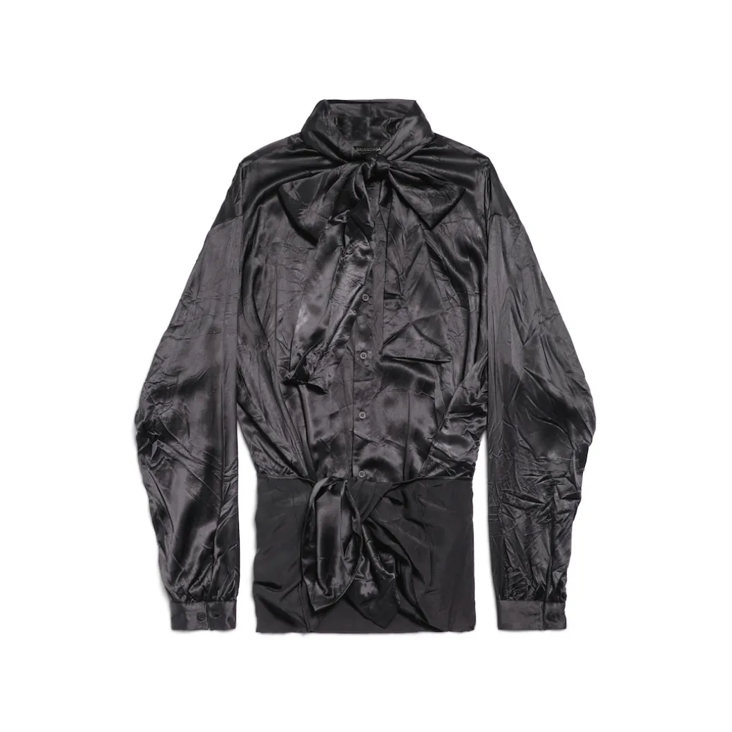 Women's Knotted Lavalière Blouse in Black