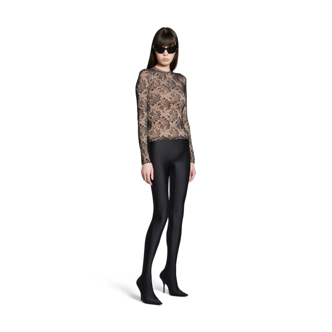 Women's Lace Crewneck Top in Beige/black