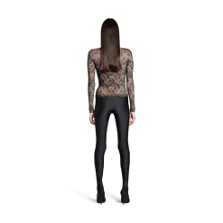 Women's Lace Crewneck Top in Beige/black