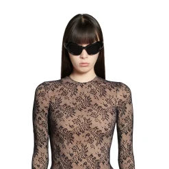 Women's Lace Crewneck Top in Beige/black