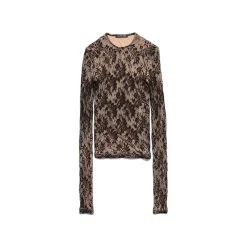 Women's Lace Crewneck Top in Beige/black