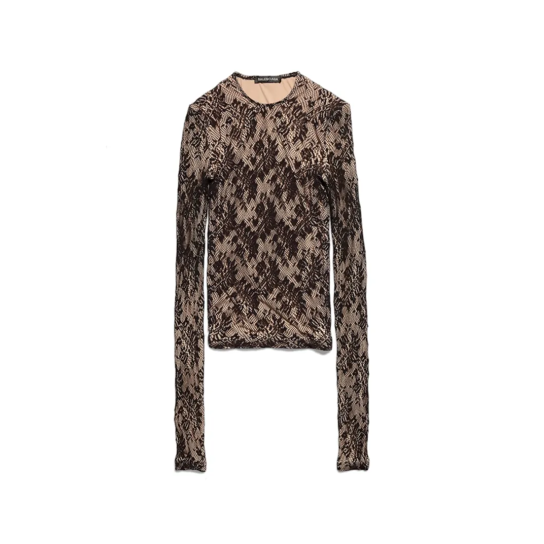 Women's Lace Crewneck Top in Beige/black