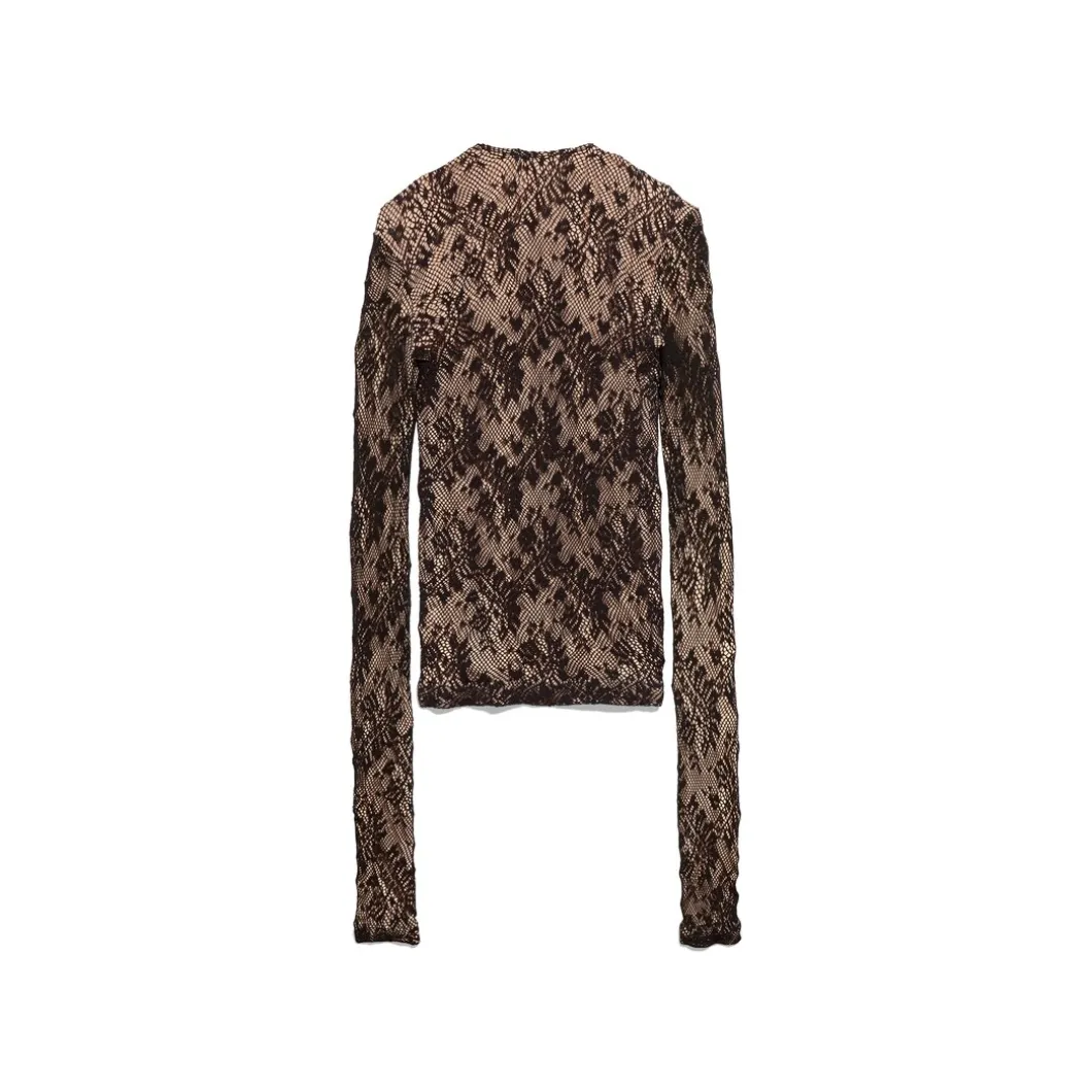 Women's Lace Crewneck Top in Beige/black