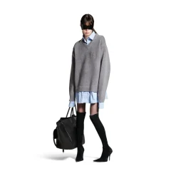 Women's Layered Shirt V-neck Sweater in Grey