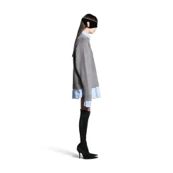 Women's Layered Shirt V-neck Sweater in Grey