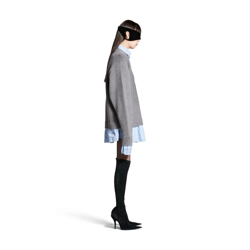 Women's Layered Shirt V-neck Sweater in Grey