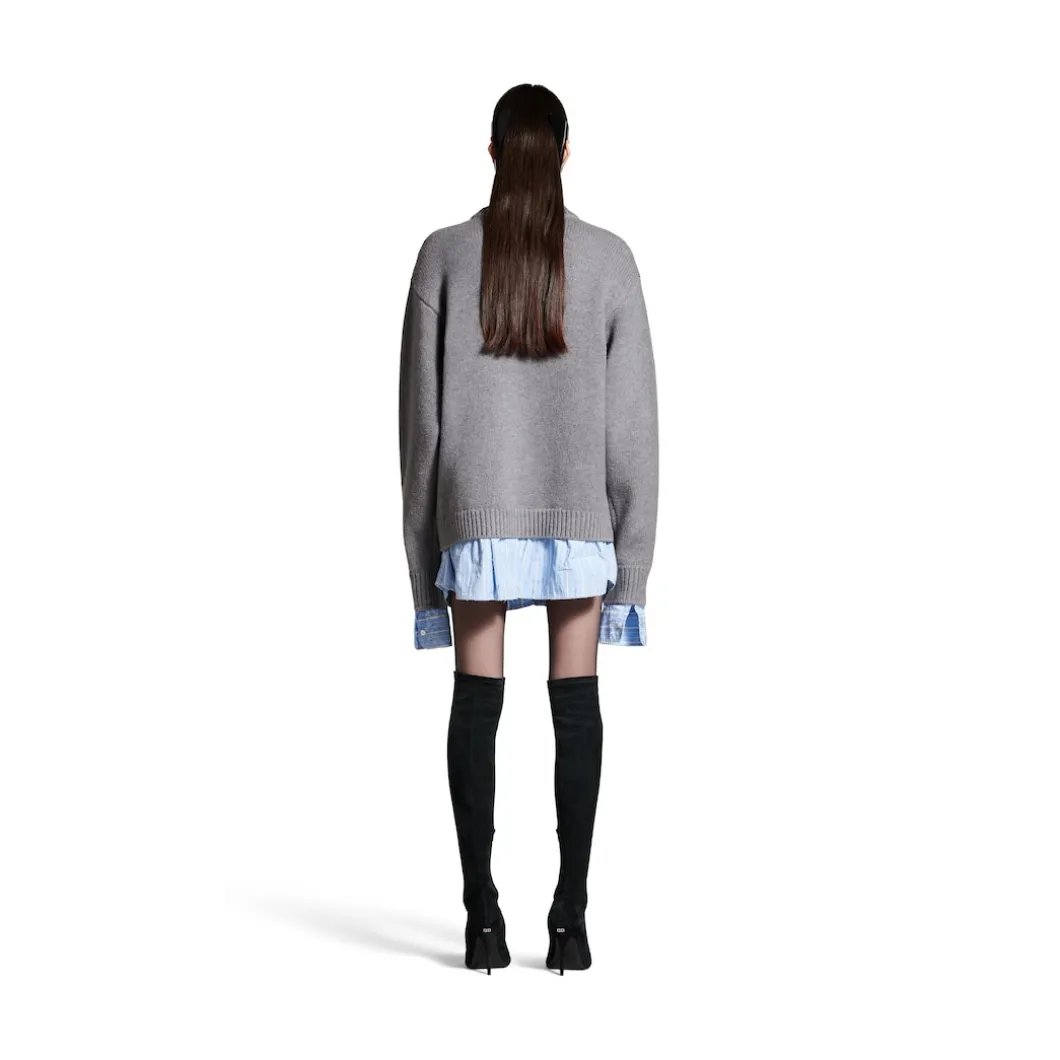 Women's Layered Shirt V-neck Sweater in Grey