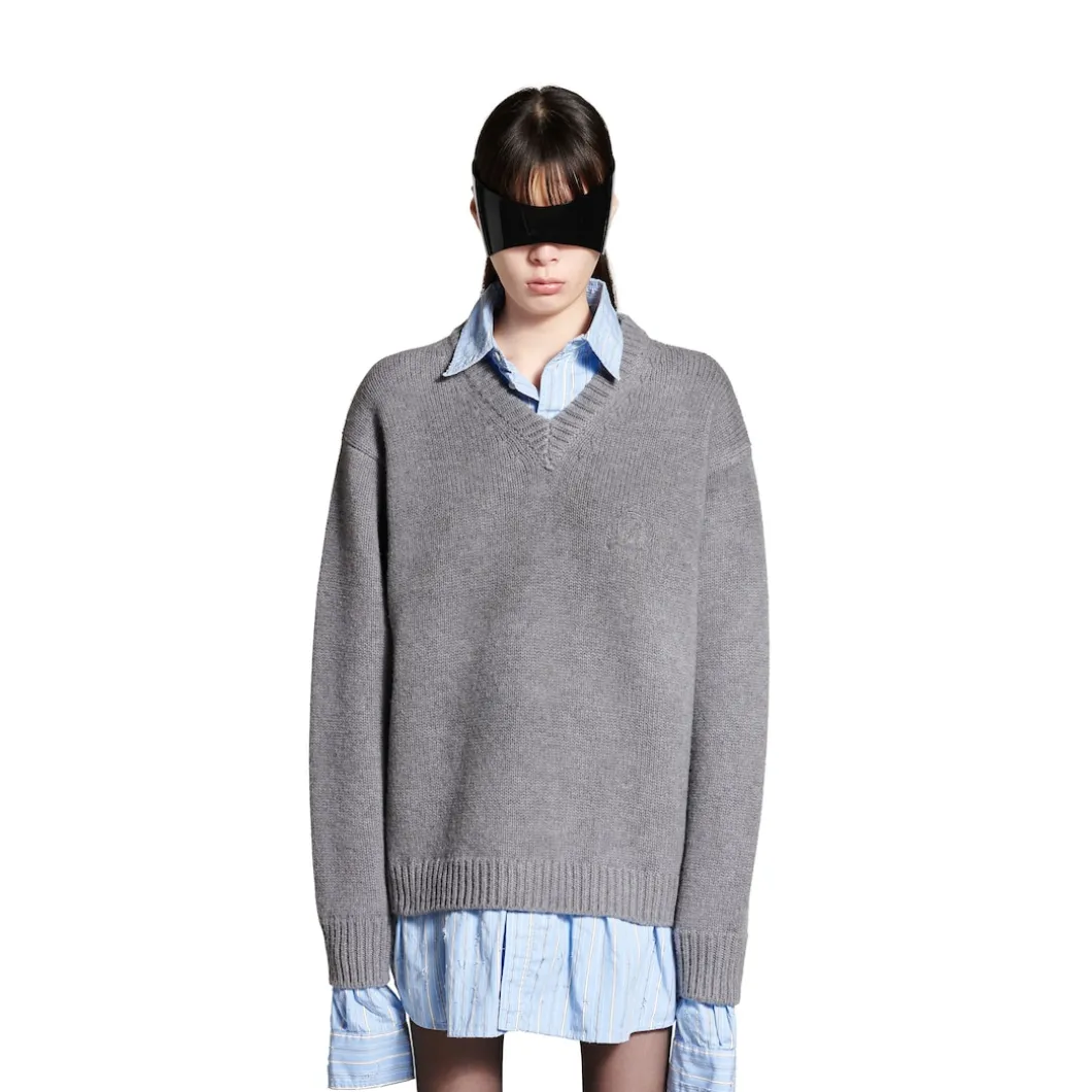 Women's Layered Shirt V-neck Sweater in Grey