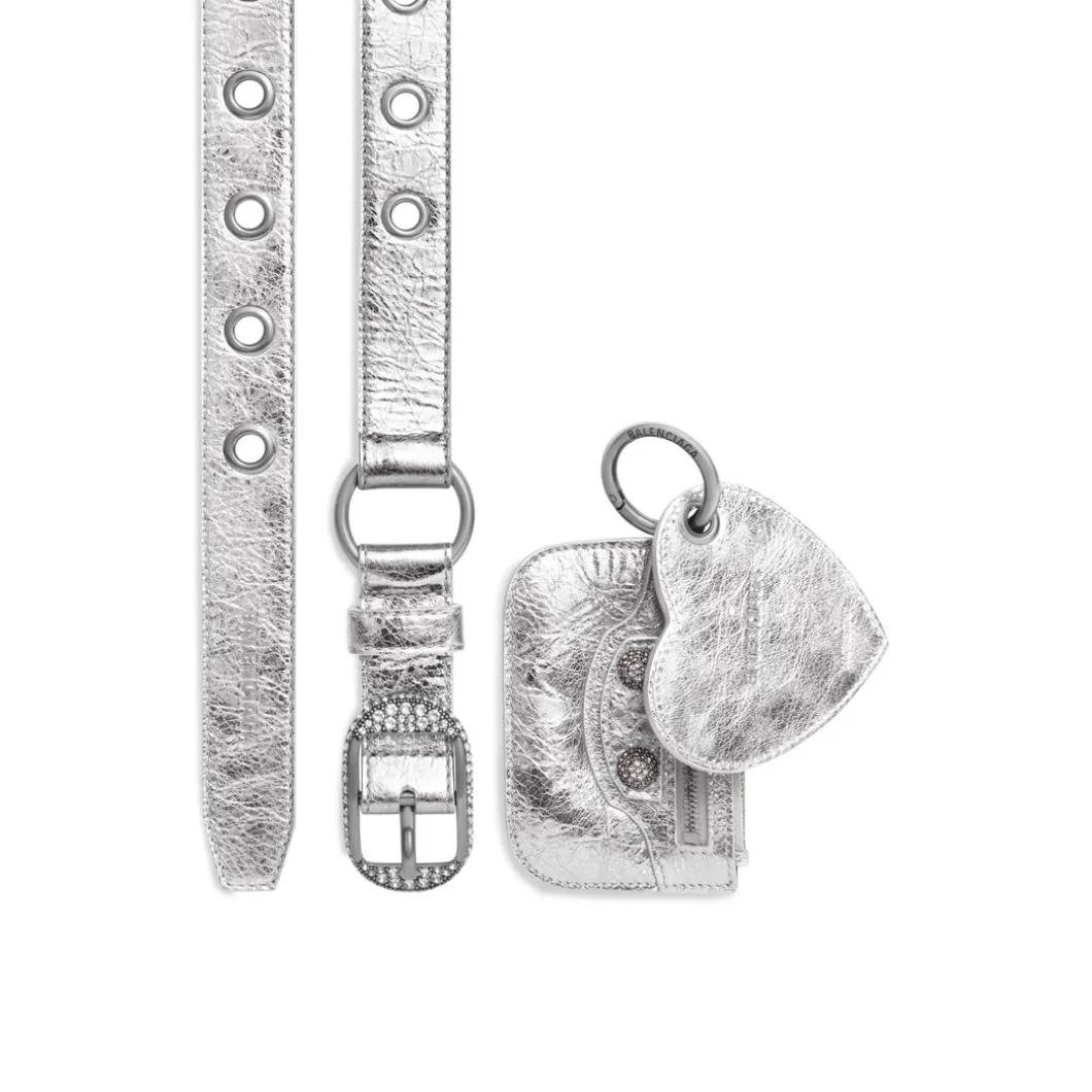 Women's Le Cagole Charms Belt Metallized With Rhinestones in Silver