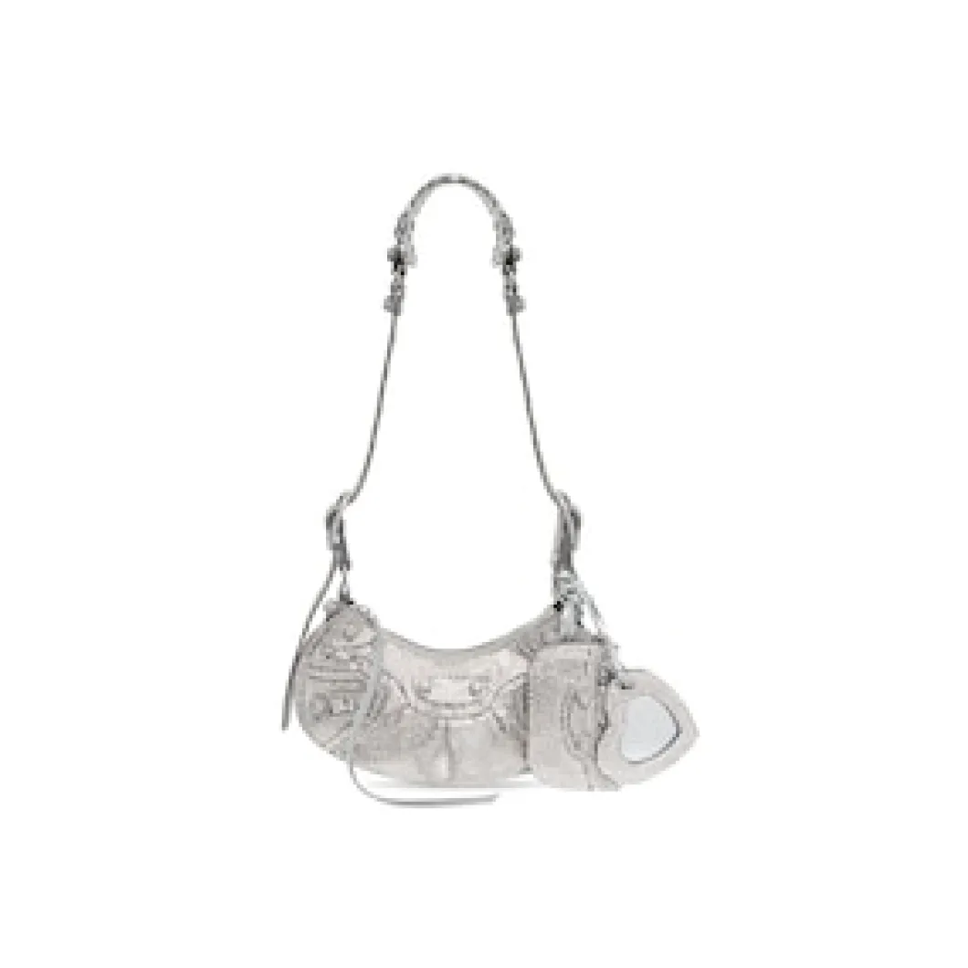 Women's Le Cagole Mini Bag With Chain And Rhinestones in Grey