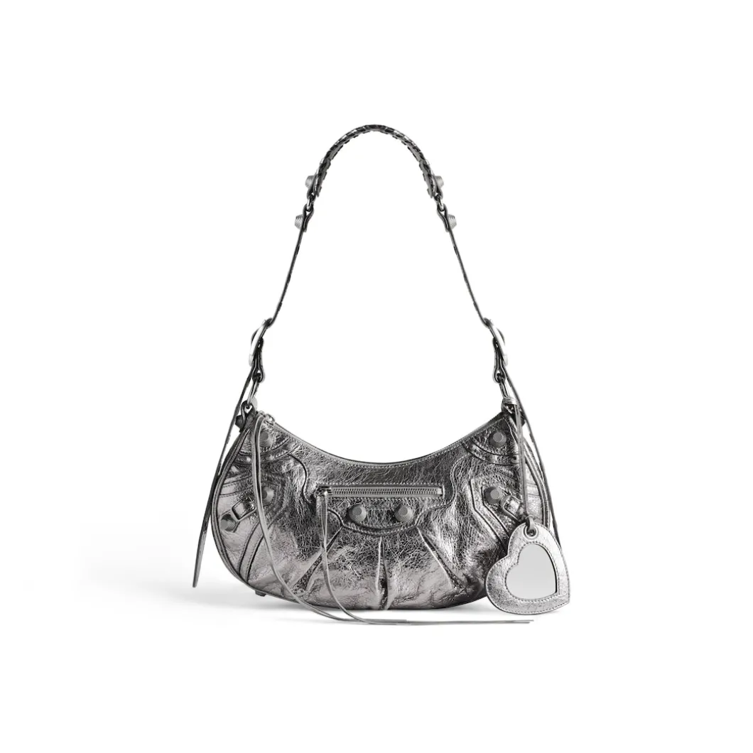 Women's Le Cagole Small Shoulder Bag Metallized in Silver