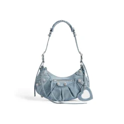 Women's Le Cagole Small Shoulder Bag Denim With Rhinestones in Blue