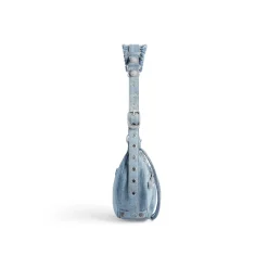 Women's Le Cagole Small Shoulder Bag Denim With Rhinestones in Blue
