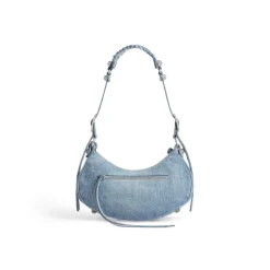 Women's Le Cagole Small Shoulder Bag Denim With Rhinestones in Blue