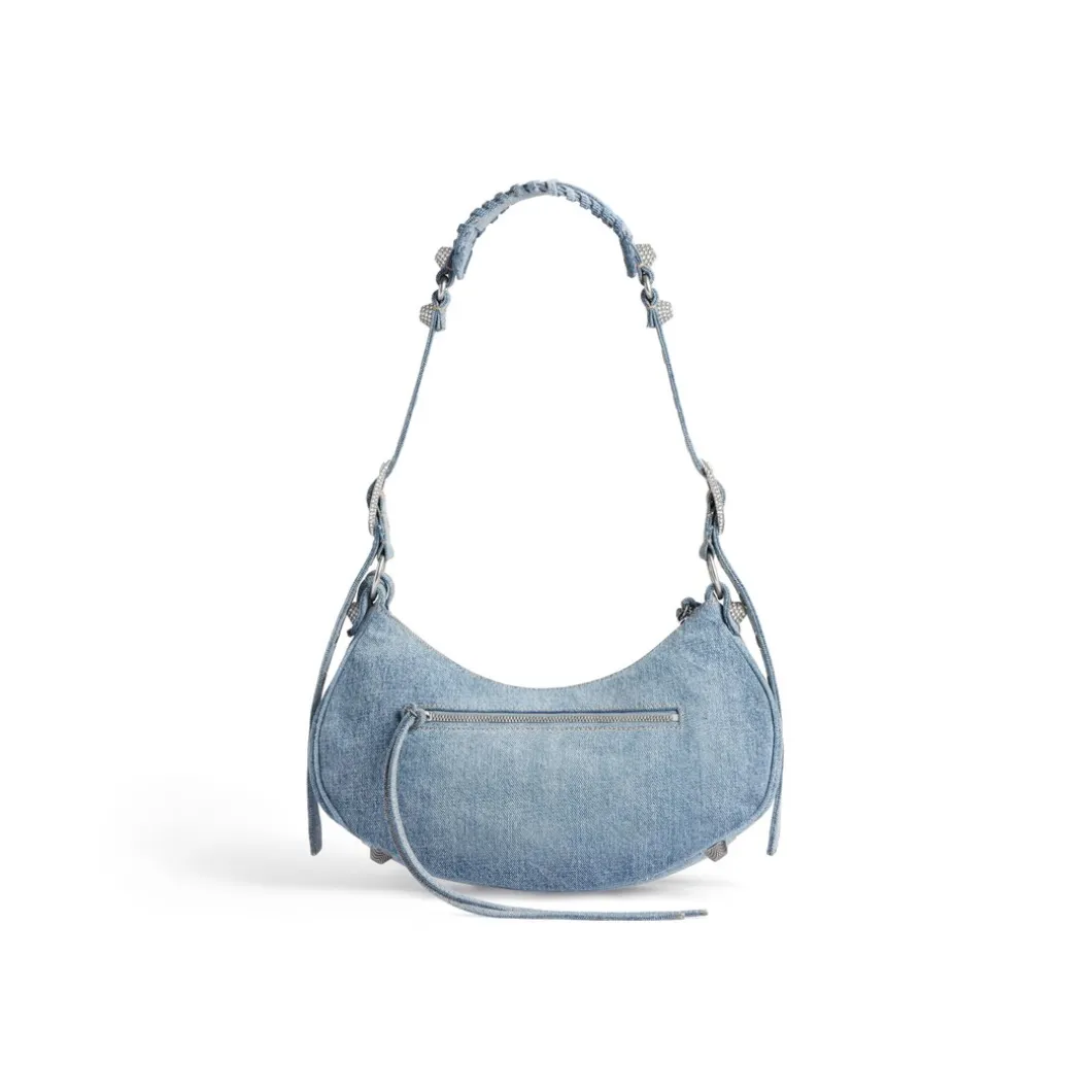 Women's Le Cagole Small Shoulder Bag Denim With Rhinestones in Blue