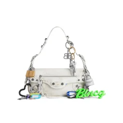 Women's Le Cagole Small Sling Bag Used Effect With Charms  in White