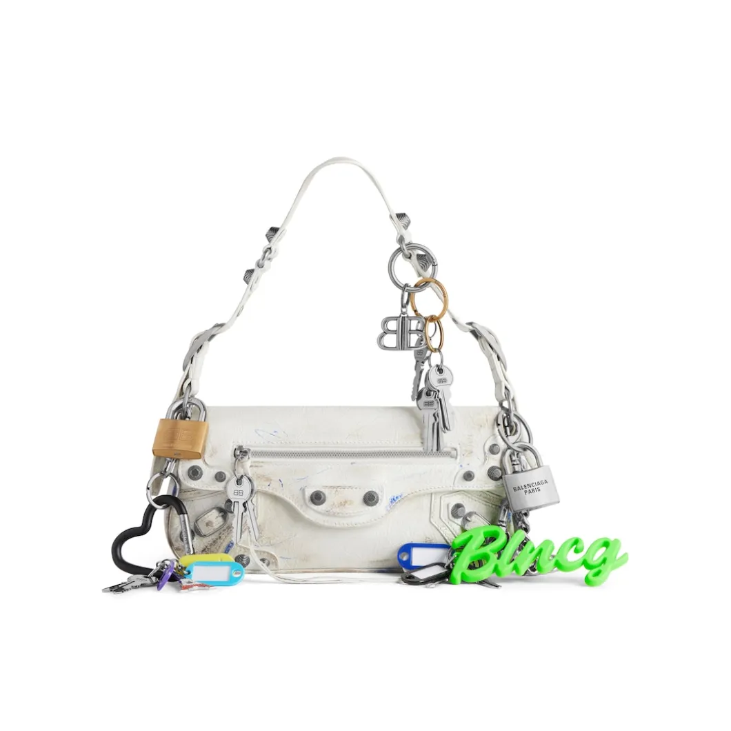 Women's Le Cagole Small Sling Bag Used Effect With Charms in White