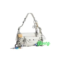 Women's Le Cagole Small Sling Bag Used Effect With Charms  in White