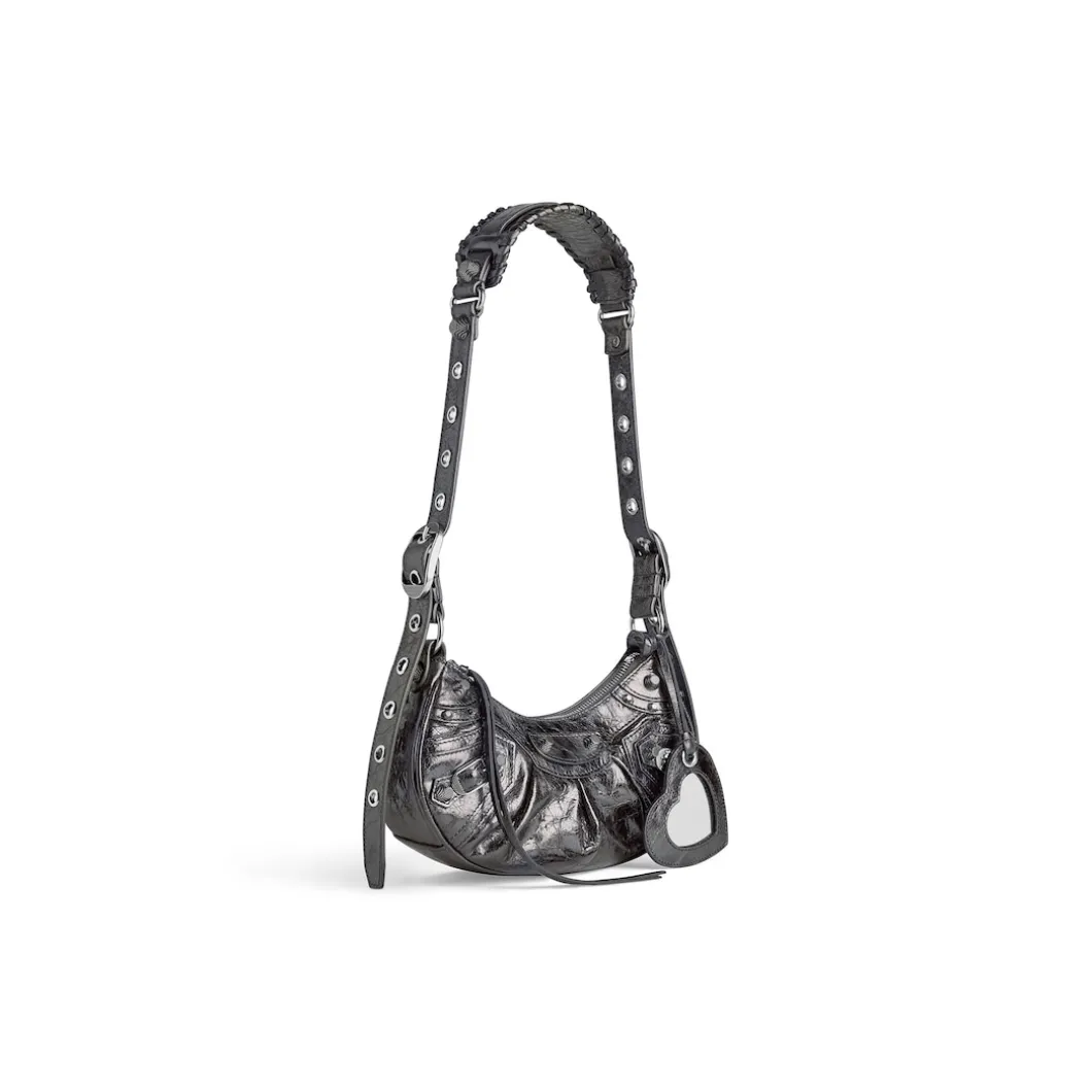 Women's Le Cagole Xs Shoulder Bag Metallized in Dark Grey