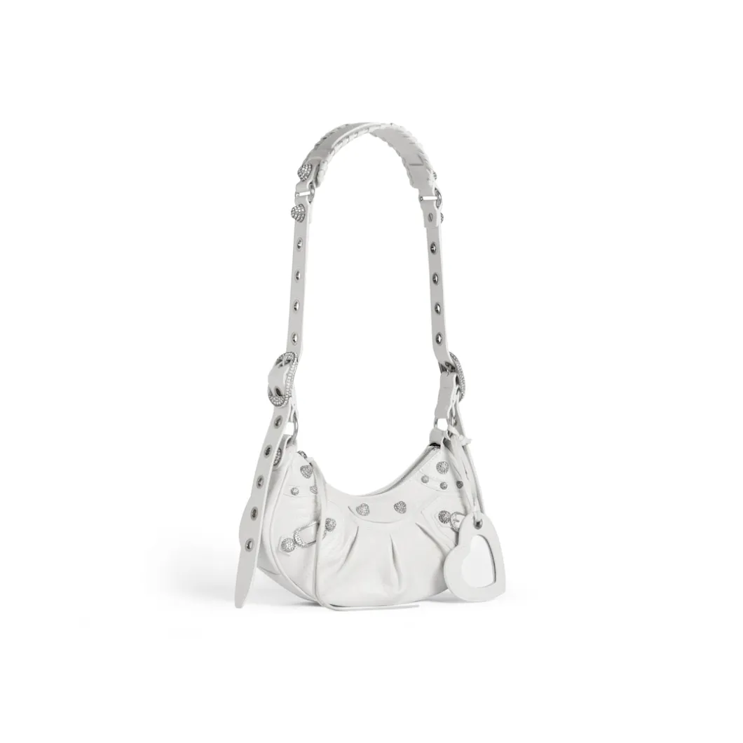 Women's Le Cagole Xs Shoulder Bag With Rhinestones in White
