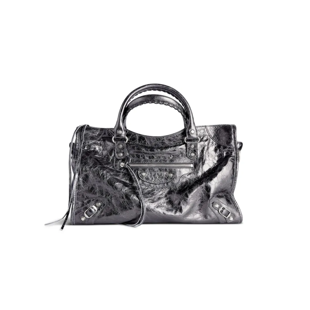 Women's Le City Medium Bag Metallized in Steel Grey