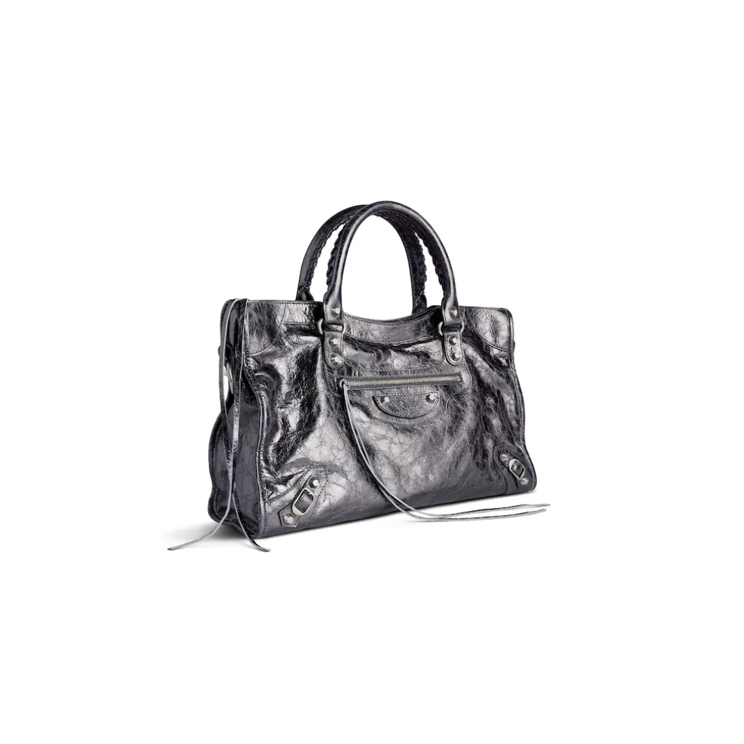 Women's Le City Medium Bag Metallized in Steel Grey