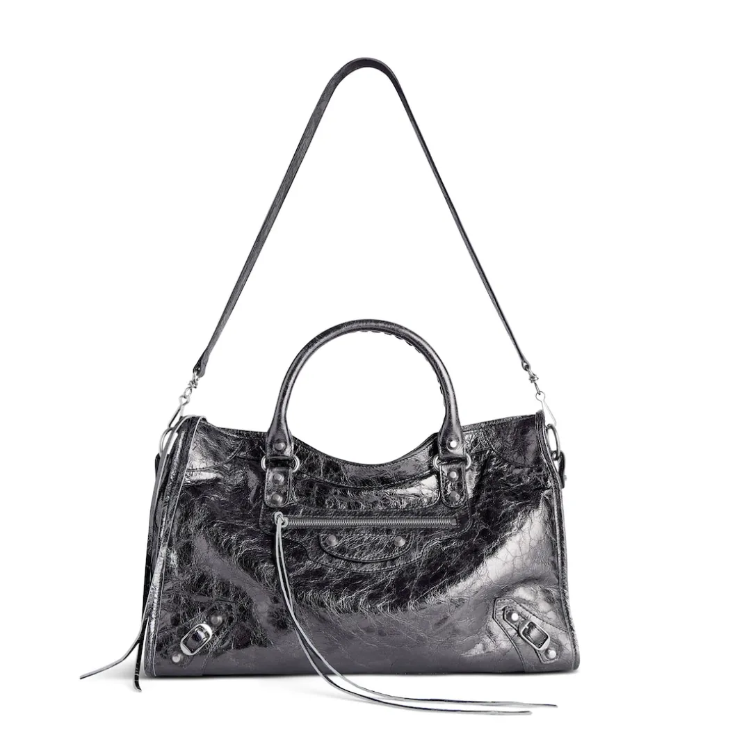 Women's Le City Medium Bag Metallized in Steel Grey