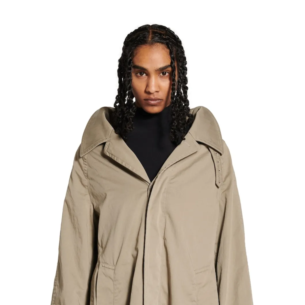 Women's Off Shoulder Carcoat in Beige