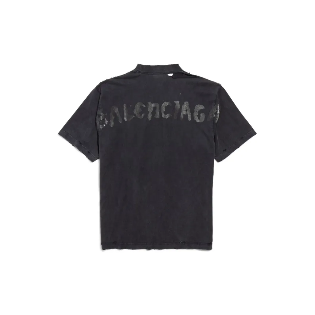 Women's Painted T-shirt Medium Fit in Black Faded