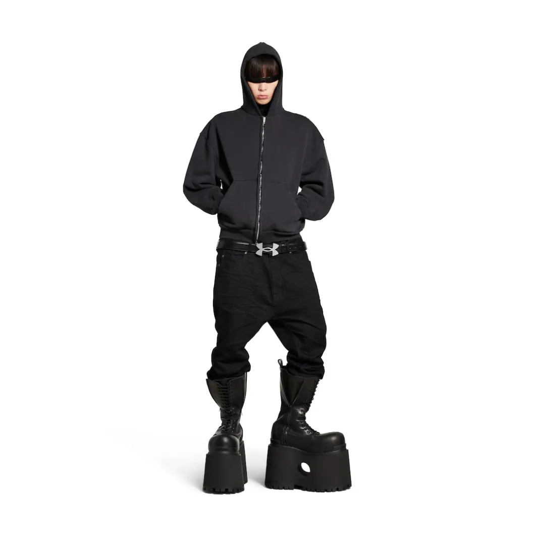 Women's Painted Zip-up Hoodie Regular Fit in Black Faded