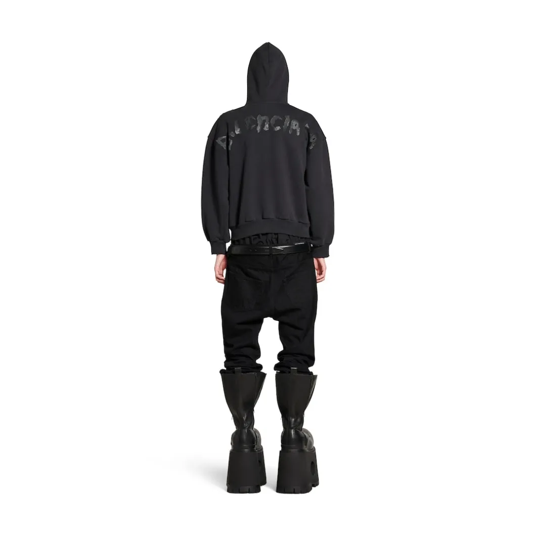 Women's Painted Zip-up Hoodie Regular Fit in Black Faded