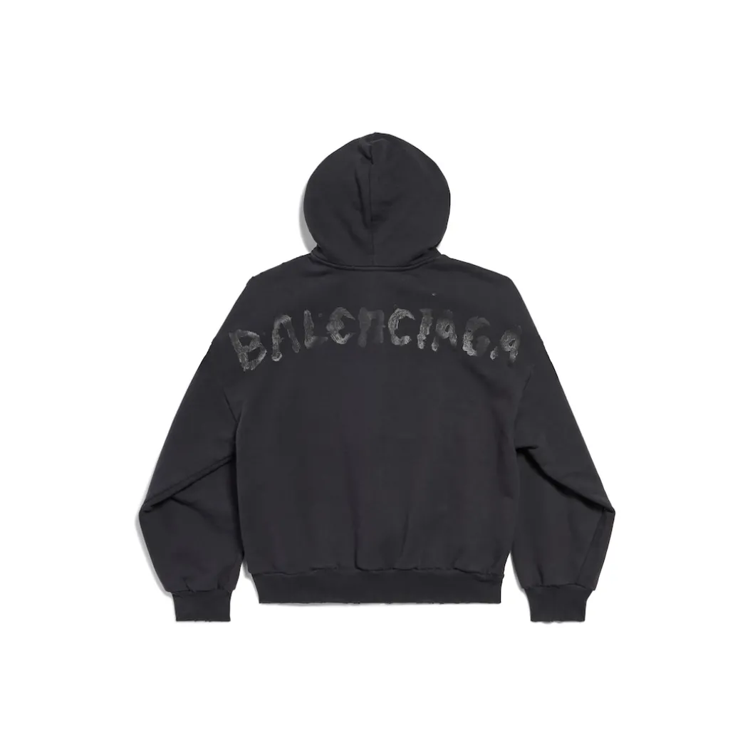 Women's Painted Zip-up Hoodie Regular Fit in Black Faded