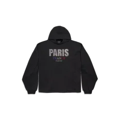 Women's Paris Strass Cropped Hoodie Oversized in Black