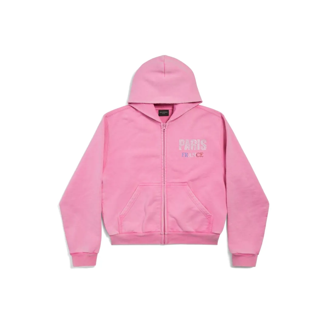 Women's Paris Strass Zip-up Hoodie Small Fit in Faded Pink