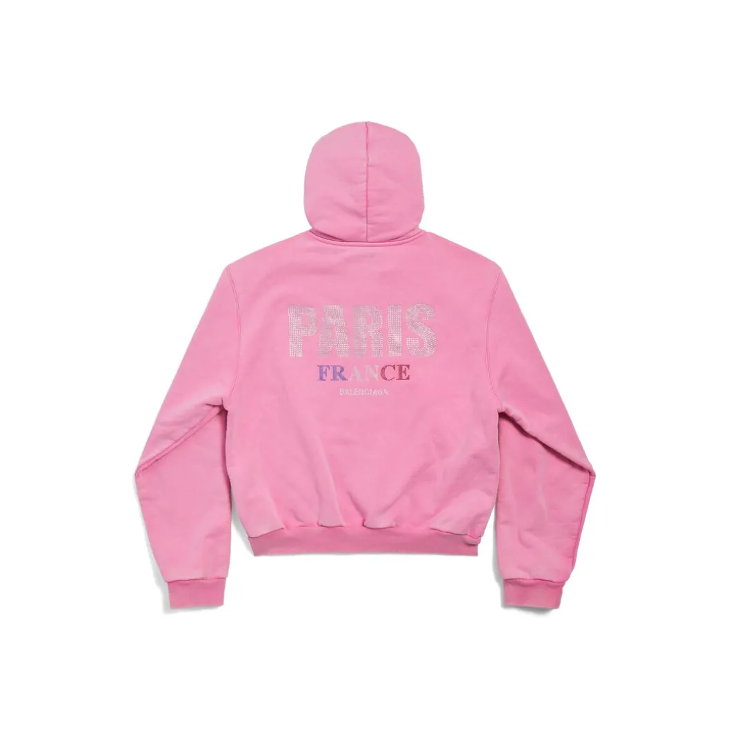 Women's Paris Strass Zip-up Hoodie Small Fit in Faded Pink