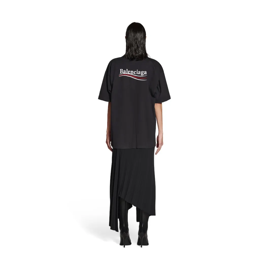 Women's Political Campaign Pleated T-shirt Dress in Black