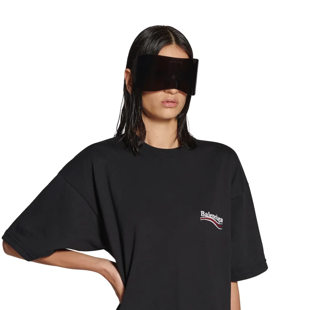 Women's Political Campaign Pleated T-shirt Dress in Black