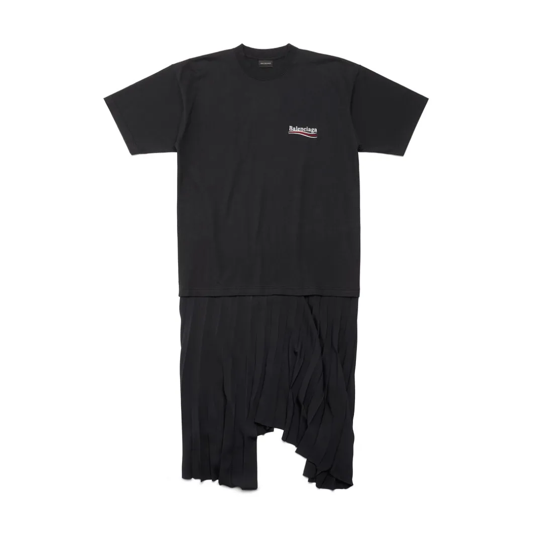 Women's Political Campaign Pleated T-shirt Dress in Black