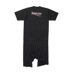 Women's Political Campaign Pleated T-shirt Dress in Black