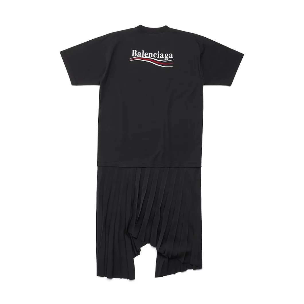 Women's Political Campaign Pleated T-shirt Dress in Black
