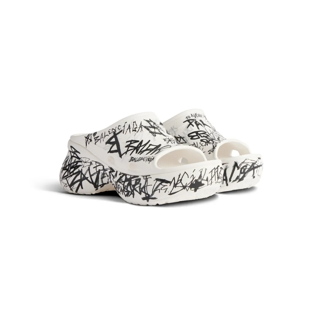 Women's Pool Crocs™ Graffiti Slide Sandal in White/black