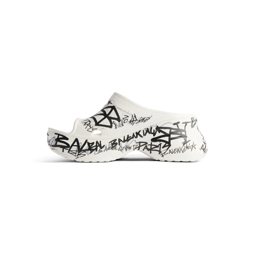 Women's Pool Crocs™ Graffiti Slide Sandal in White/black